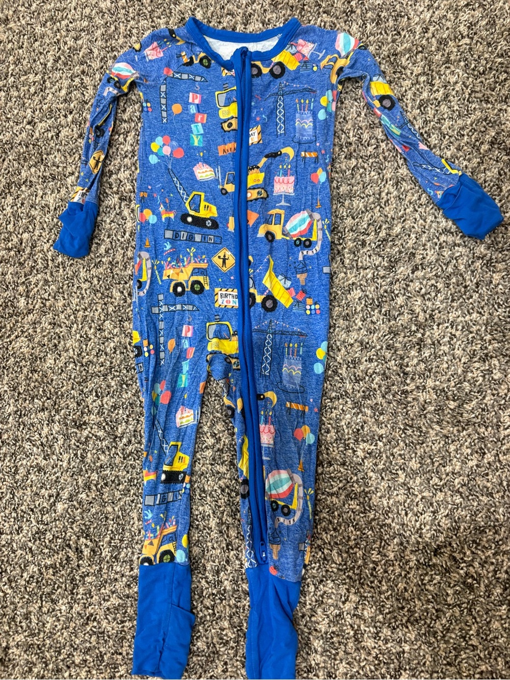 Blue Construction Print Kids One-Piece Pajamas
